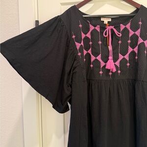 Embroidered Black and Pink Women's Top